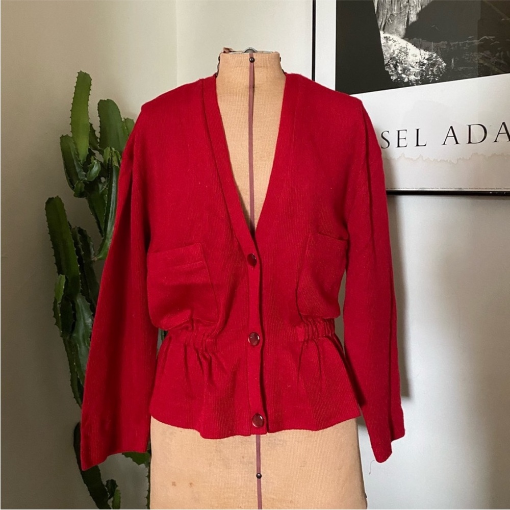 Vintage Red Button Down Cardigan Small | Classic Preppy Knit V-Neck Sweater